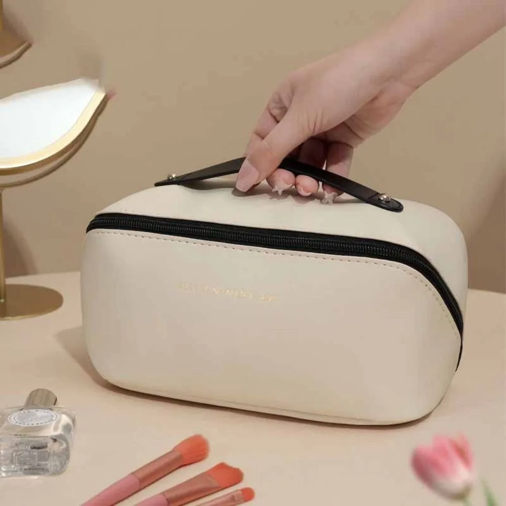 

Square PU Leather Cosmetic Bag Zipper Detachable Pillow Makeup Pouch Waterproof Toiletries Organizer Travel Wash Bag Outdoor
