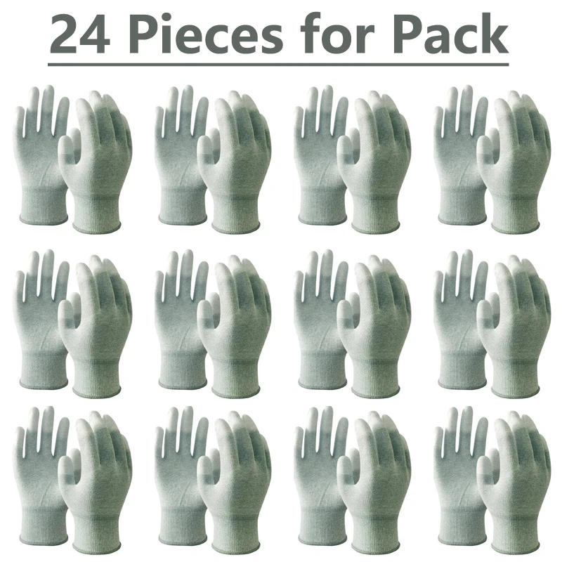24 Pieces/12 Pairs Anti-Static PU Gloves Industrial ESD Work Glove Touch Screen Electronic Hand Protection Finger Gloves