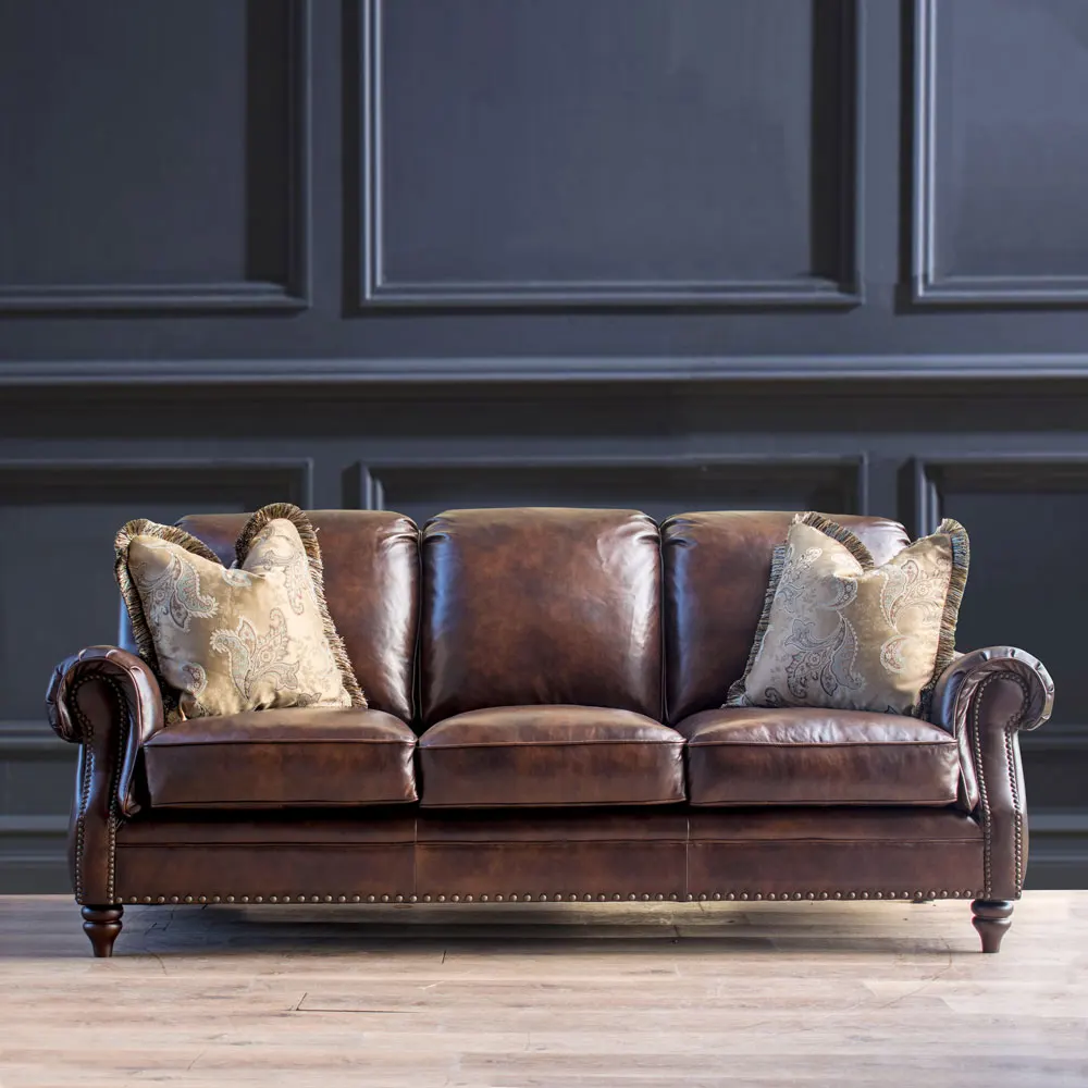 أريكة جلدية أمريكية من الطبقة الأولى من جلد البقر مكونة من ثلاثة أشخاص في غرفة المعيشة وأثاث من الجلد والشمع الزيتي القديم #5