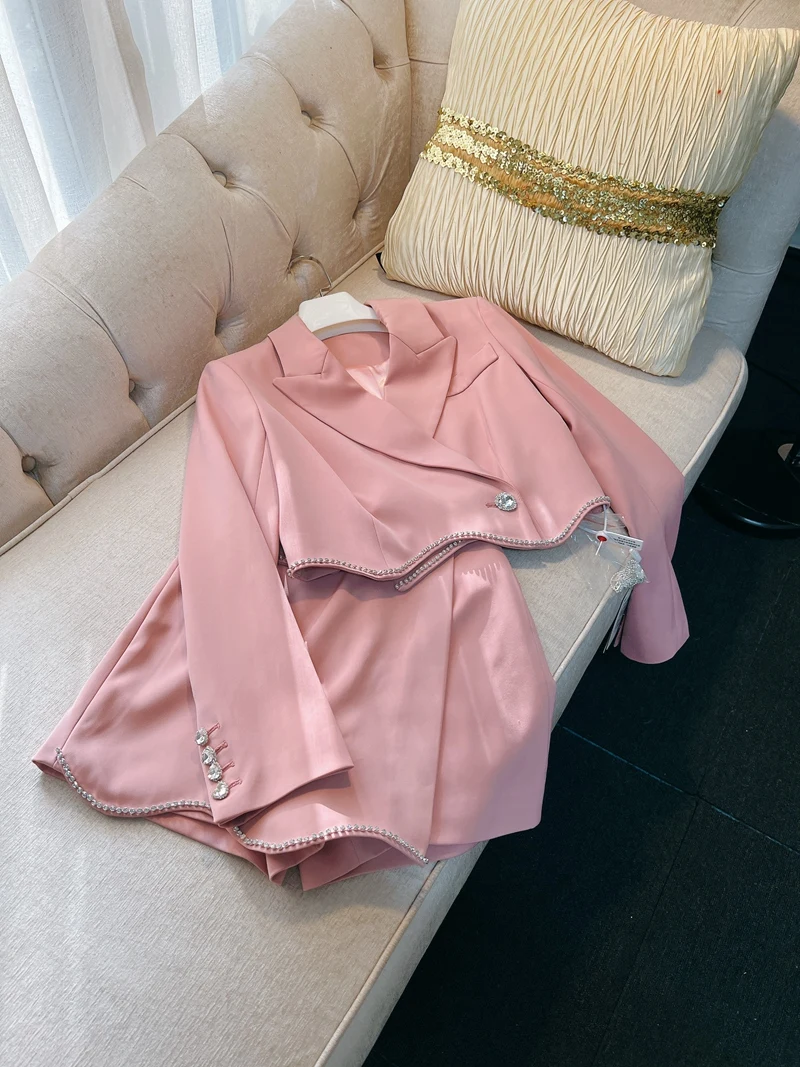 

Комплект верхней одежды и юбки Ele Pink Gentle Rich Girl Sle Commute Wind Button Closure Long Sve ort Length Прямая трубка
