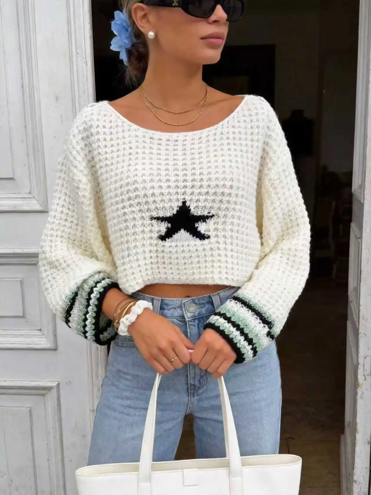 Women's Elegant Boat Neck Knit Long Sleeve Blouse, Perfect for Spring, Summer and Autumn.
