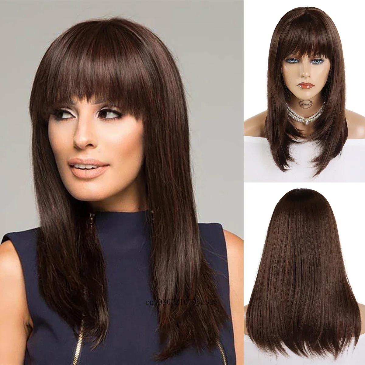 

Synthetic Brown Straight Wig for Women Shoulder Length Bob Wigs with Bangs Natural Looking Daily Party Costume Heat Resistant