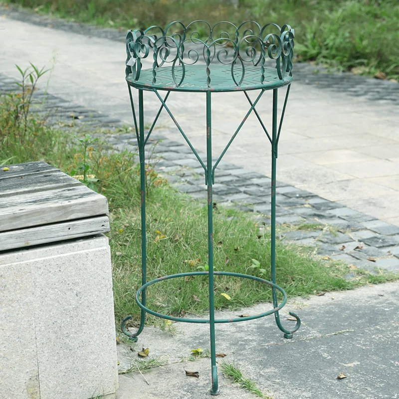 Outer single outdoor terrace wrought iron round flower stand, balcony plant rack, courtyard flower pot stand