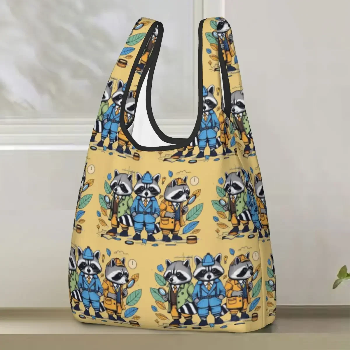 Raccoon Detectives Shopping Bag Portable Tote Bags Reusable Shoulder Shopper Bag Groceries Handbag