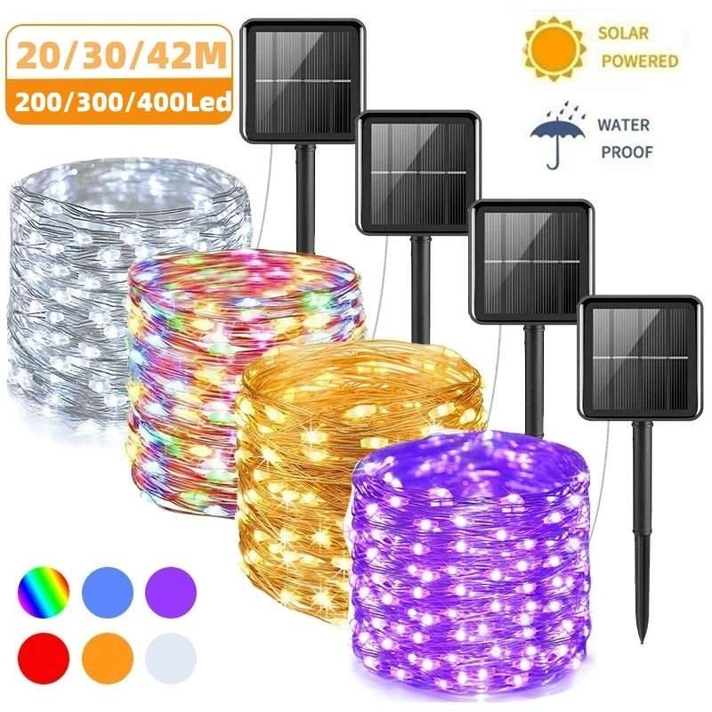 Solar Power String Fairy Lights, guirlanda ao ar livre impermeável, lâmpada de Natal, decoração de jardim, 10m, 100LED, 5m, 50 LED