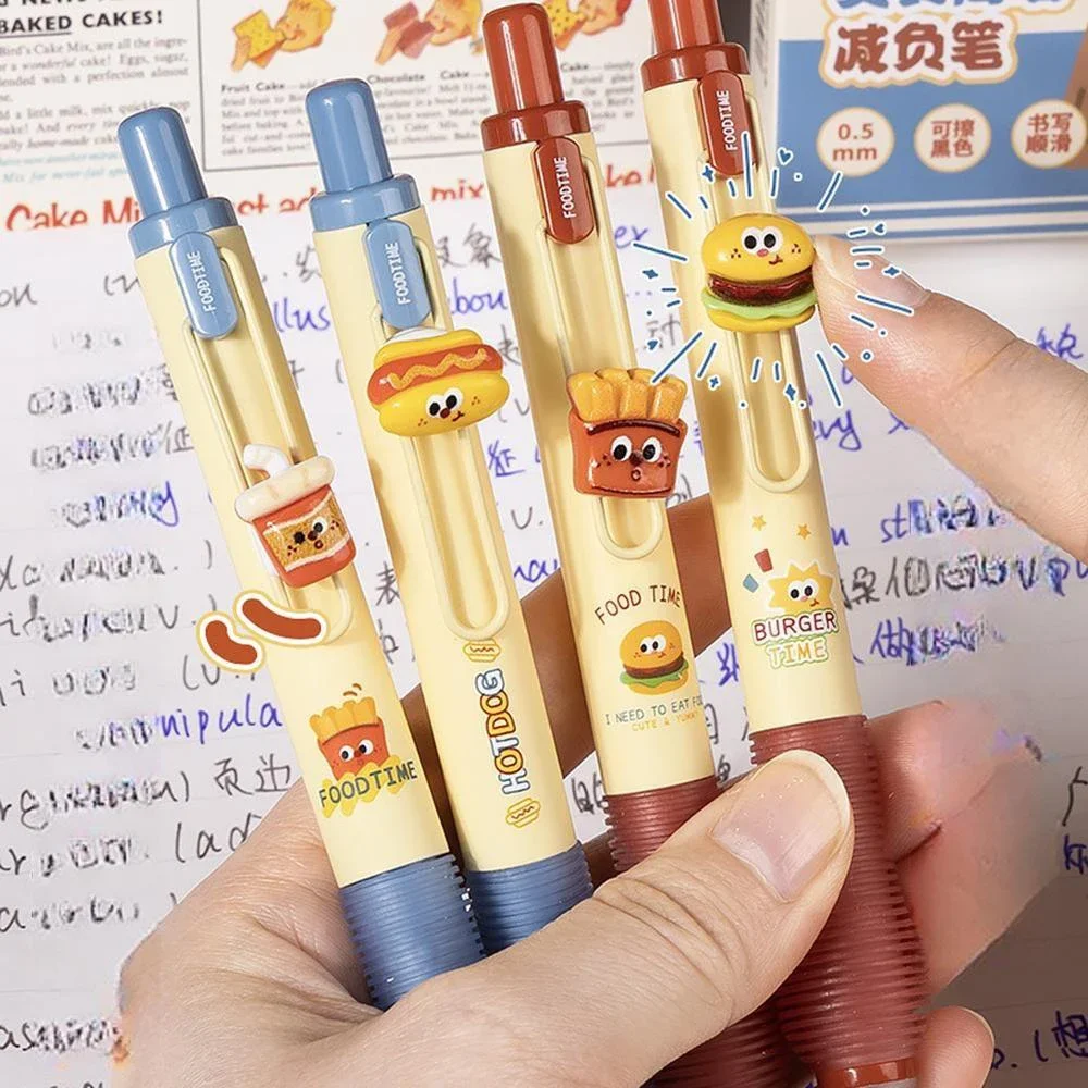 4Pcs/Box Burger Shop Press Gel Pen 0.5mm Erasable Ballpoint Pens Writing Pens Stationery School Office Supplies