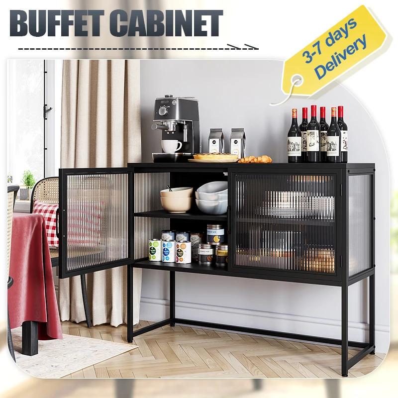 Buffet Cabinet with Glass Doors Sideboard Cabinet with Adjustable Shelves Freestanding Storage Cabinet for Kitchen Dining Room