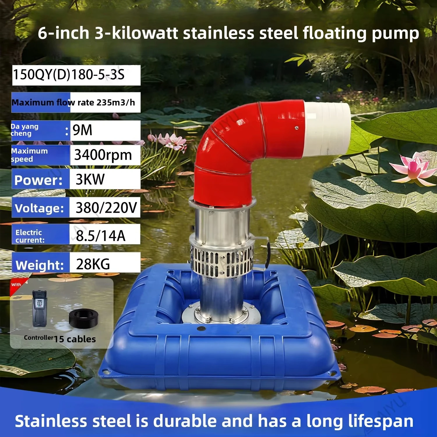 6-inch 3kw High Pressure Stainless Steel Submersible Floating Water Pump for Drainage Farmland Irrigation and Fish Ponds OEM