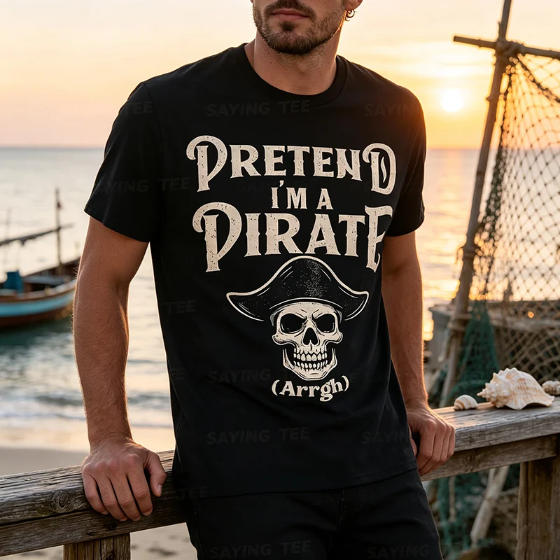 Stell dir vor, ich bin ein Piratenkostüm Lustiges Halloween-Buccaneers-Meme-T-Shirt Y2k-Humor Halloween-Kostümparty Piraten-Sprüher-T-Shirt Neuheit – Detail 4