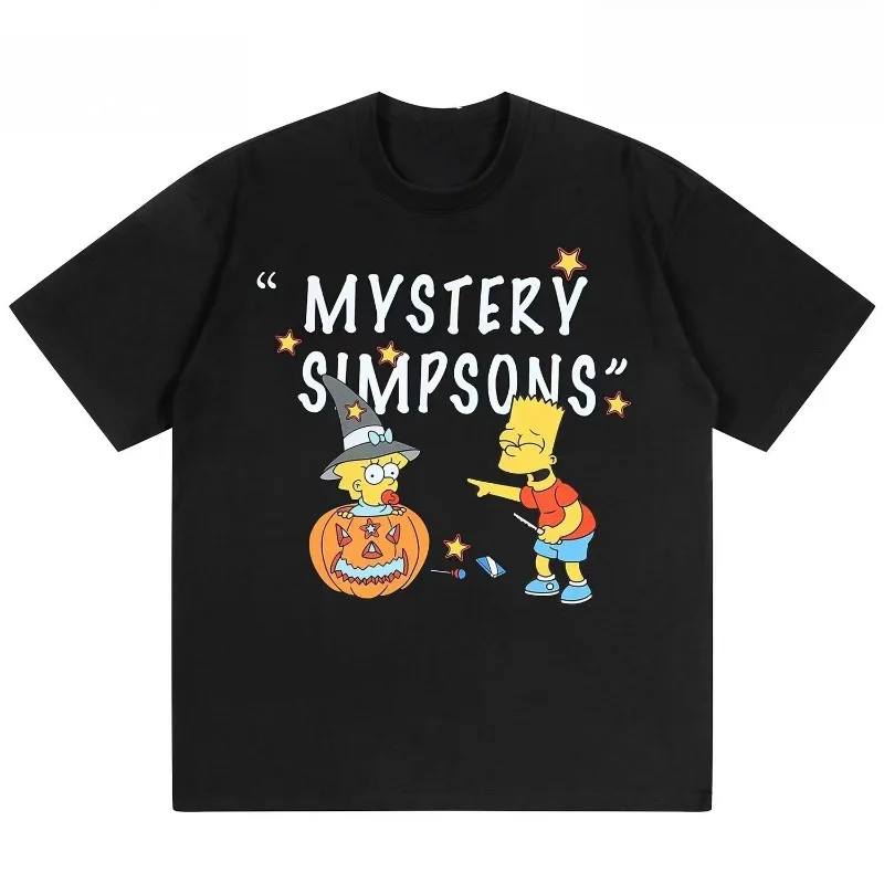 

Футболка с короткими рукавами и тыквой на Хэллоуин, свободная мужская и женская футболка с круглым вырезом в американском стиле ретро, летняя популярная футболка 2023 г.