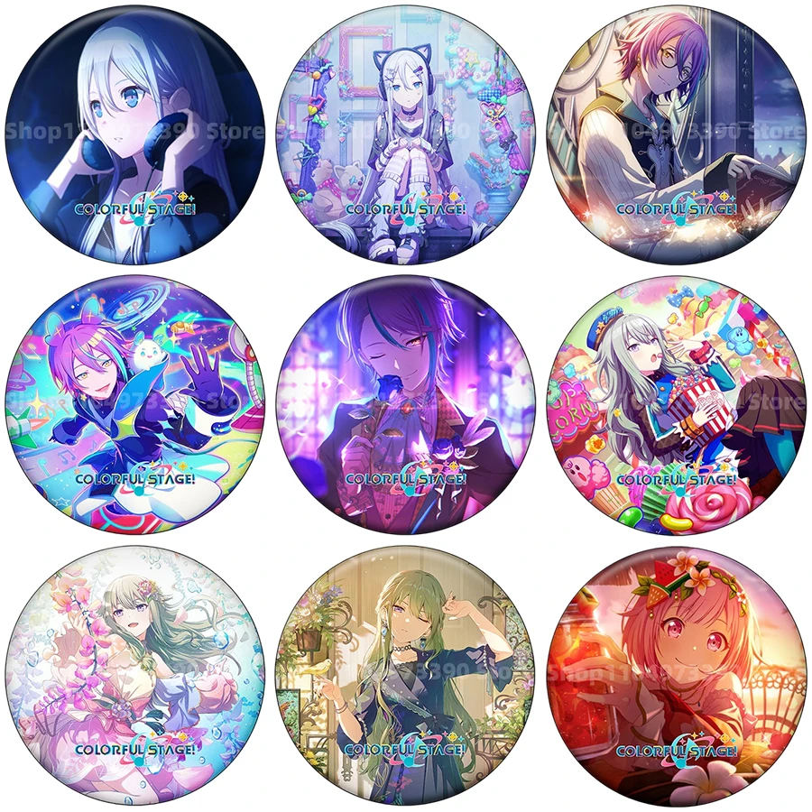 

Мультяшные аниме-значки серии Colorful Stage, милые круглые значки-пуговицы с Хатсуне Мику для косплееров, повседневный декор, реквизит, подарок на день рождения