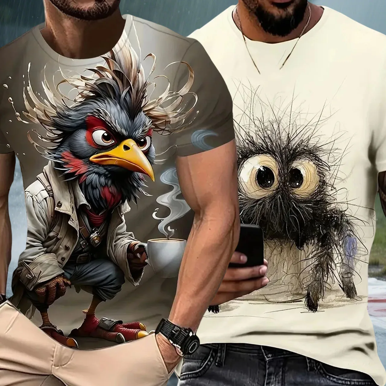 

Men Fast Drying Breathable Motorcycle Riding Short Sleeved Sport Running Fitness Training Top Cartoon Printed Round Neck T-shirt