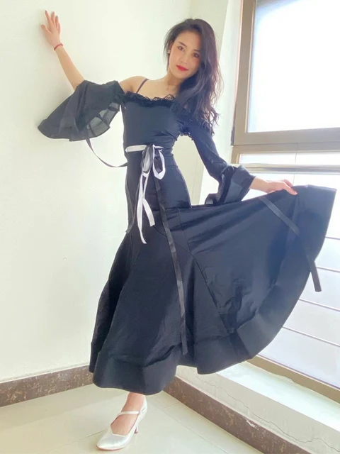 Ballroom Dress Gradient Large Swing Skirt Sexy off-shoulder Dance Skirt Adult Cha Tango Stage Performance Dress