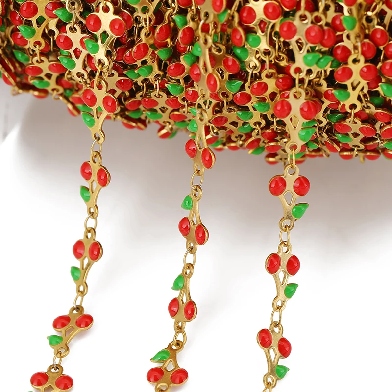 Catena di ciliegie smaltate in acciaio inossidabile da 1 metro per collana fai da te, bracciale, creazione di gioielli da donna, ricerca di accessori per catene colorate