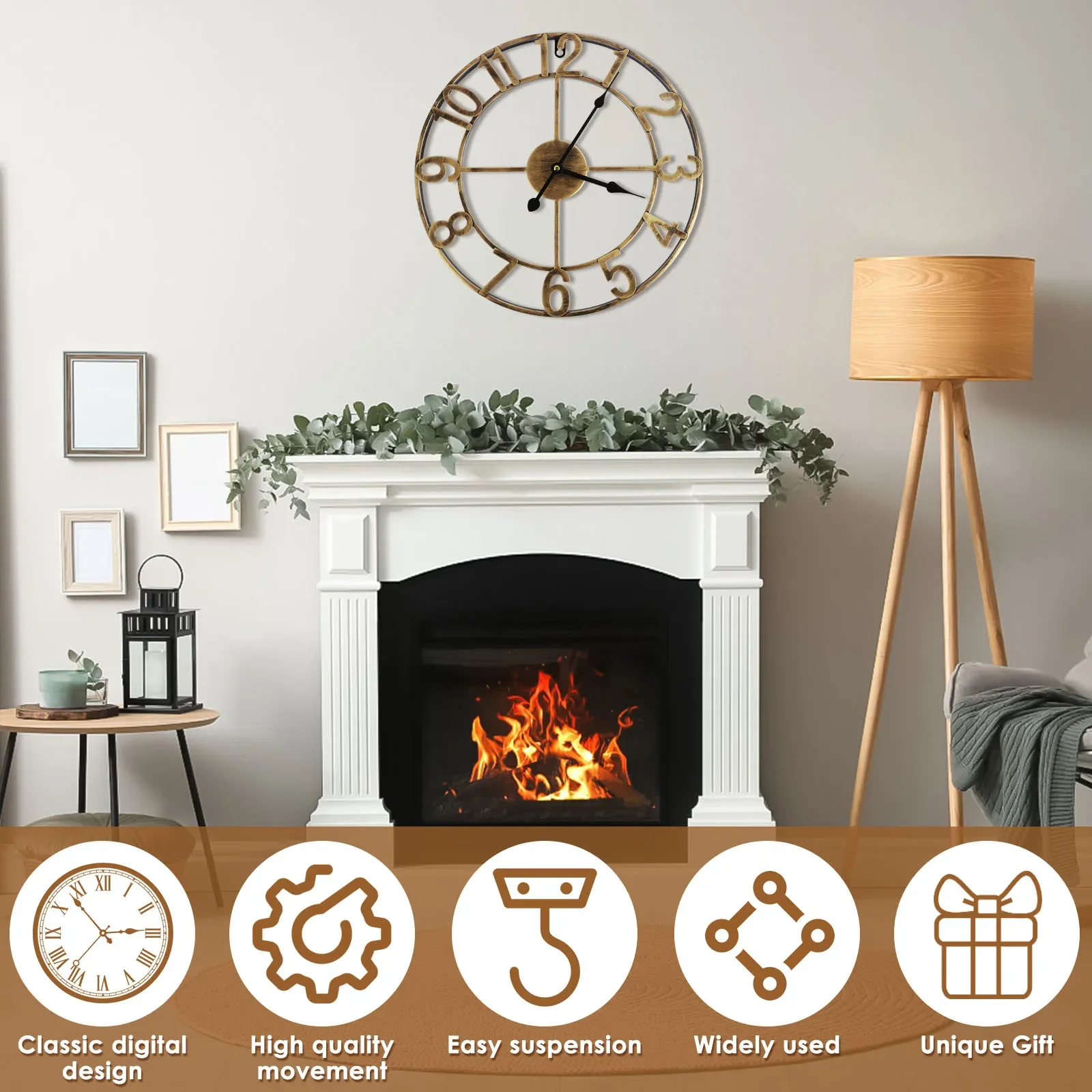 Wall Clock Silent Round Non Ticking Clock Battery Operated Decor Wall Clocks Vintage Rustic Iron Wall Clock For Home Office