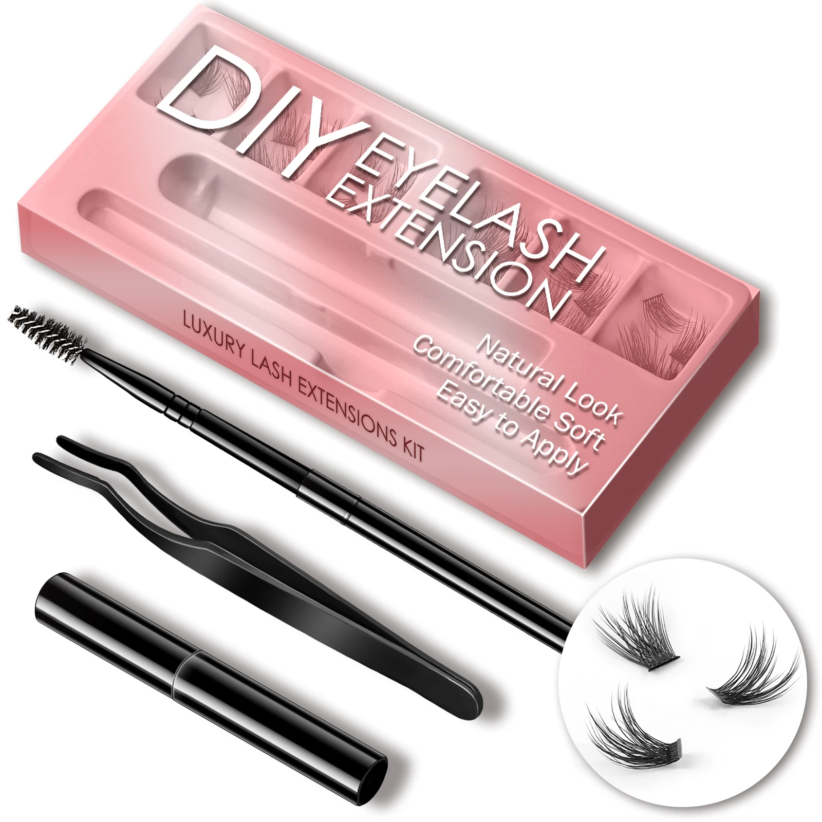 

DIY Eyelash Extension Kit With 3D Volume 12/14mm Lash Clusters Individual Lashes Coating Remover Tweezers Eyelash Glue