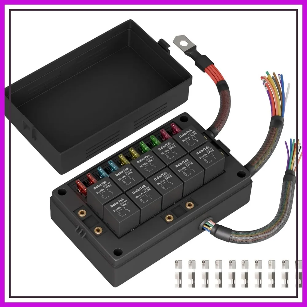 

12V 10 Way Relay Box with Fuse Panel Pre-Wired Dustproof for Car Marine Boat