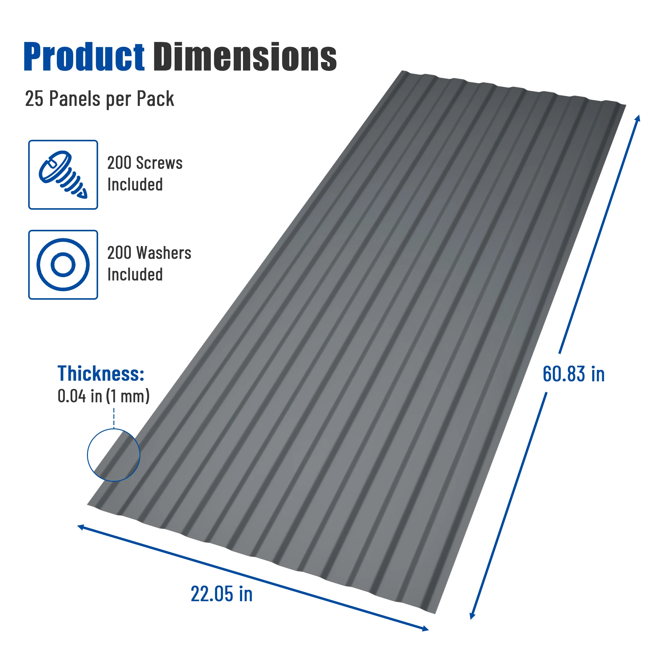 25 Pieces PVC Roof Panels Dark Gray Corrugated Roofing Sheets With Screws Washers Easy Install For Patio Awning Shed Carport