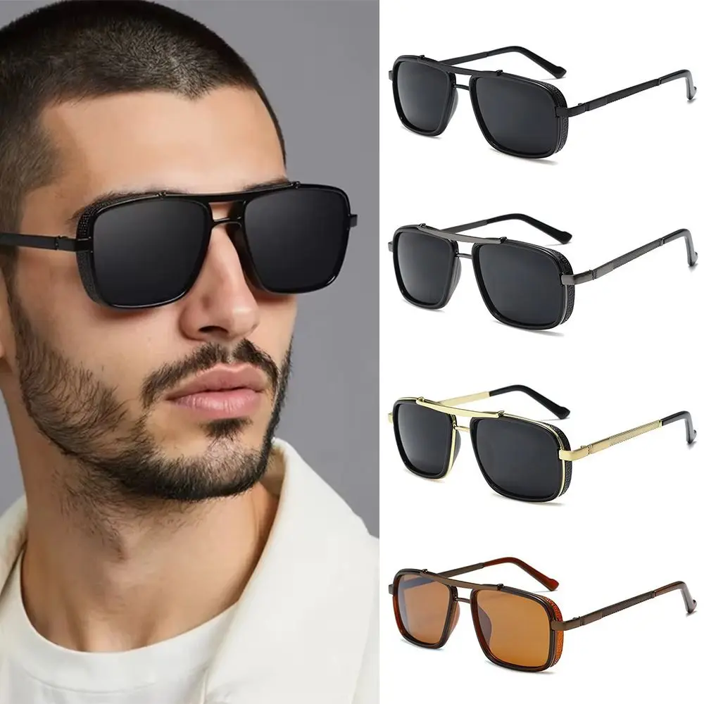 

Stylish Luxury Rectangle Sunglasses Thick Edge Classic Metal Frame Sun Glasses Summer Double Bridge Shades for Women & Men