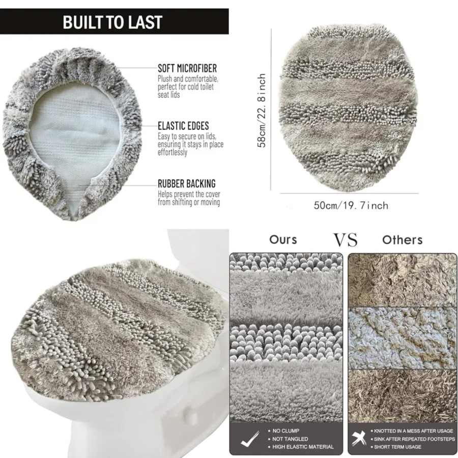 

Мягкая синельная крышка из микрофибры для ванной комнаты, чехлы на сиденья, которые можно стирать в машине, 22,8 x 19,7 дюймов с резиновой подложкой для Secu