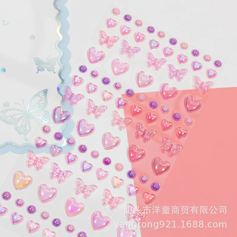 4 stks Creatieve Mooie Vlinder Liefde Kristal Sticker Diy Stereo Handboek Decoratieve Dagboek Sticker Kawayi