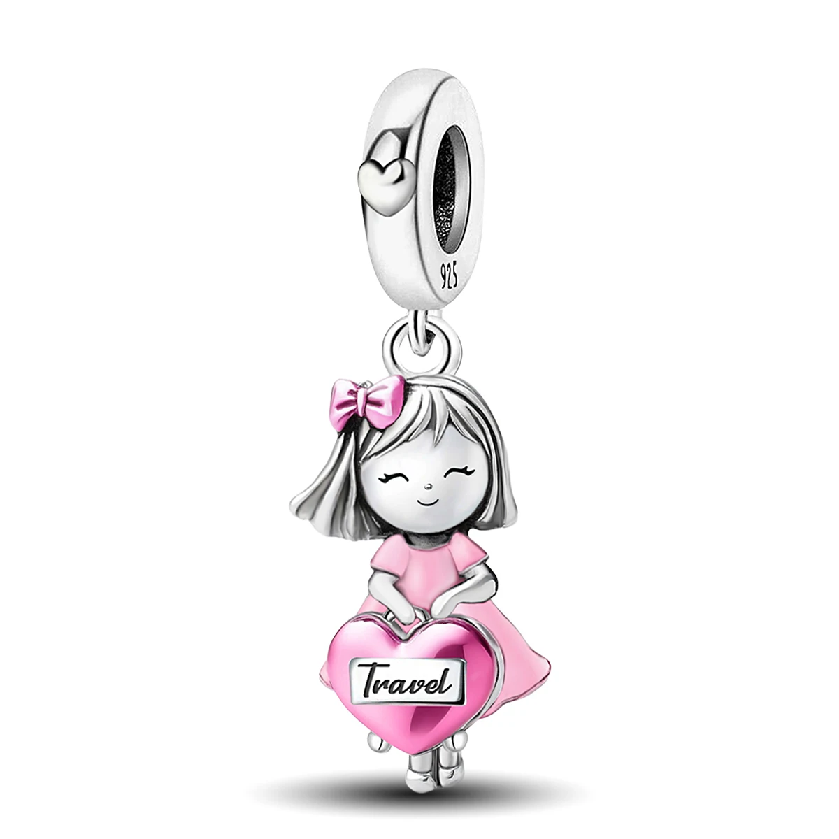 925 Sterling Silver Cute Girl  Love Heart Shaped Boy Charms Beads Fit Diy Bracelet Bangle Making Gift Of High Quality Jewelry