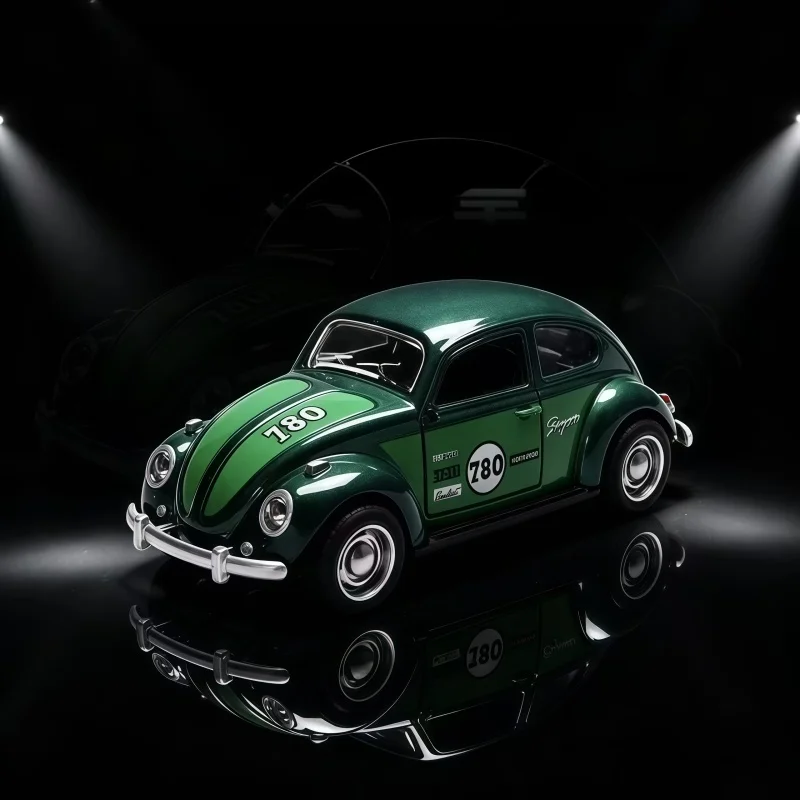 Retro Green Cute Beetle Alloy Car Model, Return Structure, Car Doors Can Be Opened, Gift / Boy Toy / Car Model Decoration / Gift