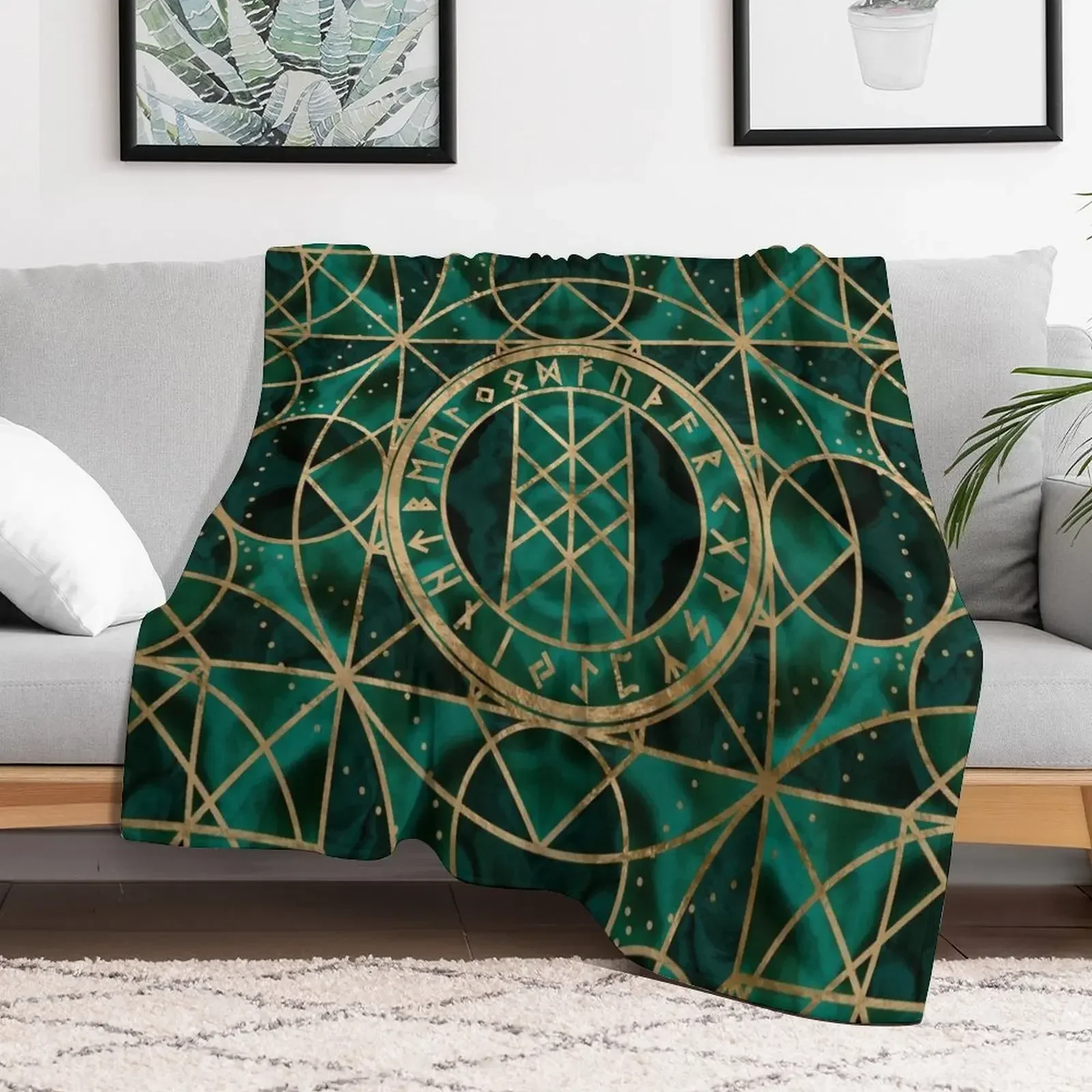 Web of Wyrd The Matrix of Fate - Gold and Malachite Throw Blanket Hair Shaggy Blankets