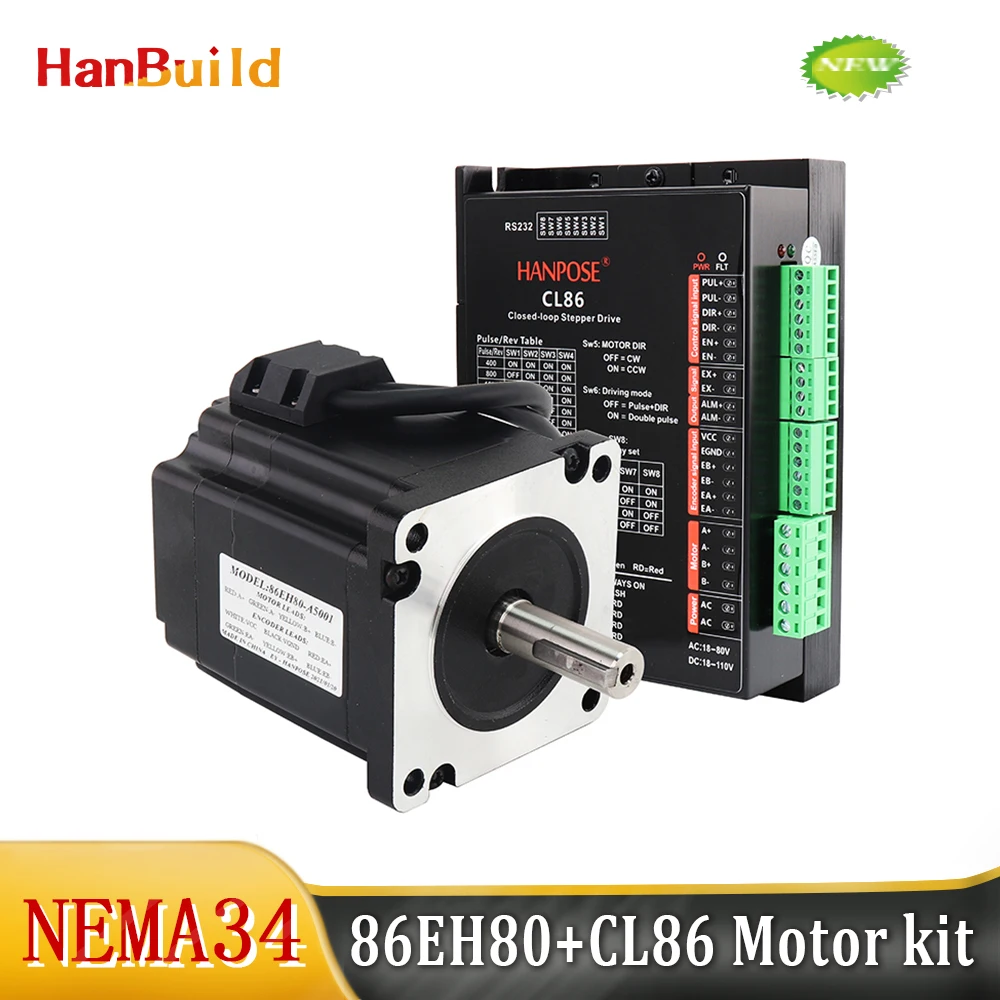 

4.0N.M 4.0A Nema34 86 24 В Гибридный шаговый двигатель с замкнутым контуром 86EH80A4001WITHCL86 Комплект шагового двигателя с замкнутым контуром привода