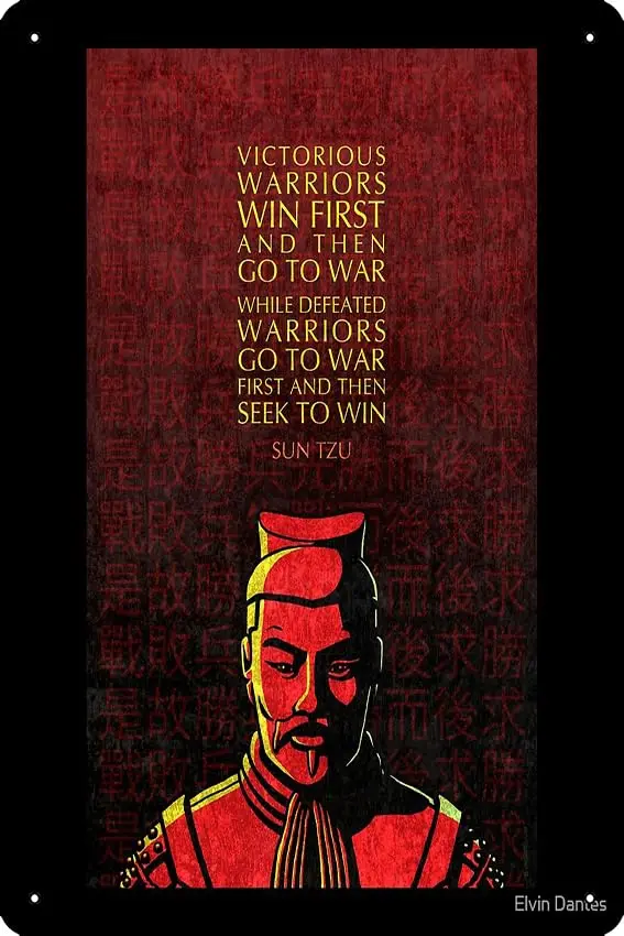 1p,Sun Tzu Inspirational Quote: Victorious and Defeated Print Funny Metal Tin Sign for Home Kitchen Bar Room Garage Decor