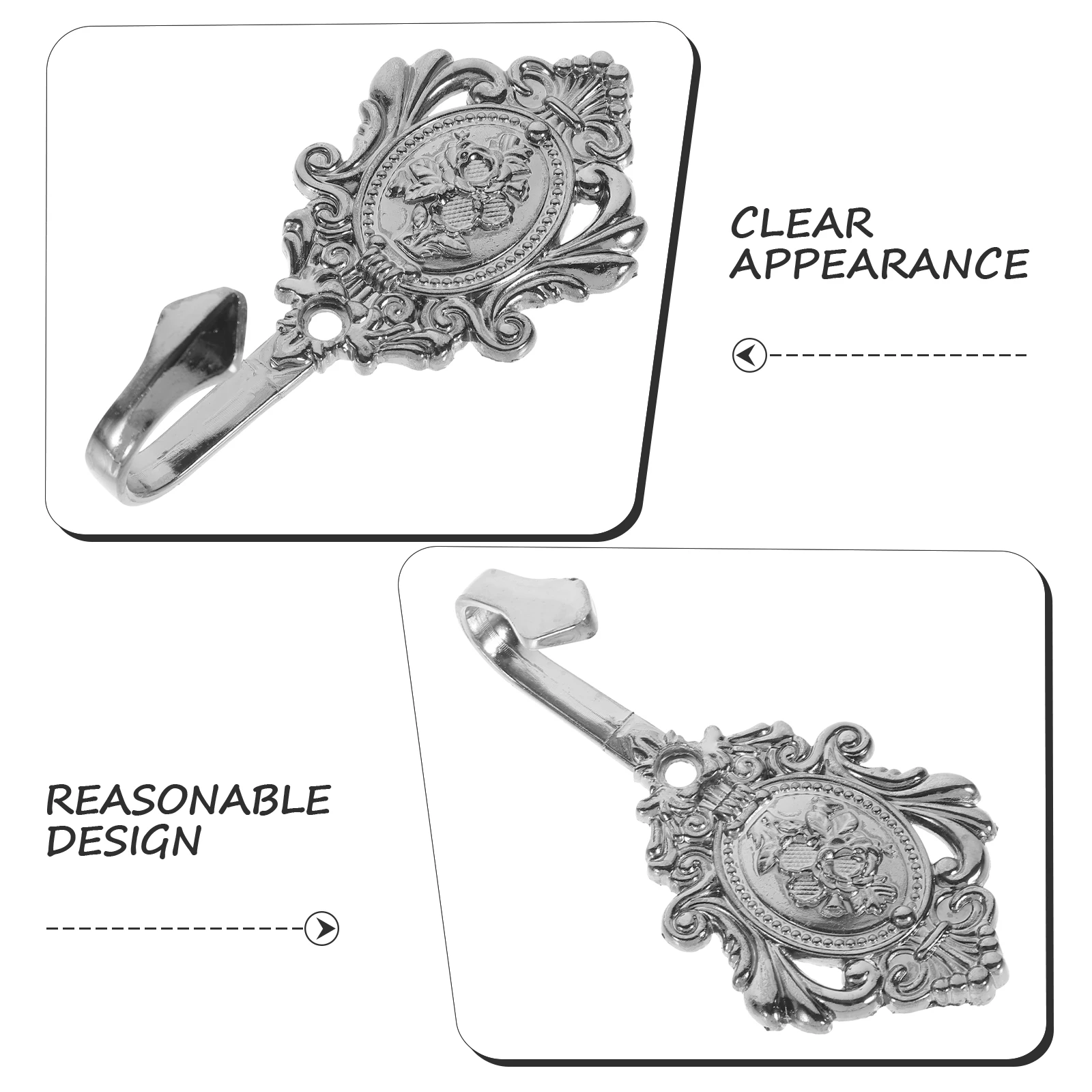 

2Pcs Zinc Alloy Wall Hooks Golden Vintage Curtain Holdback with Rose Carve Design for Drapery Tieback Decor 95x5cm