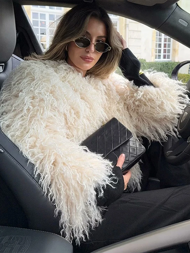 Elegant Faux Fur Warmผู้หญิงฤดูหนาวเสื้อแขนยาวหนาหลวมแจ็คเก็ต2024ฤดูหนาวใหม่Lady High Street Outerwears