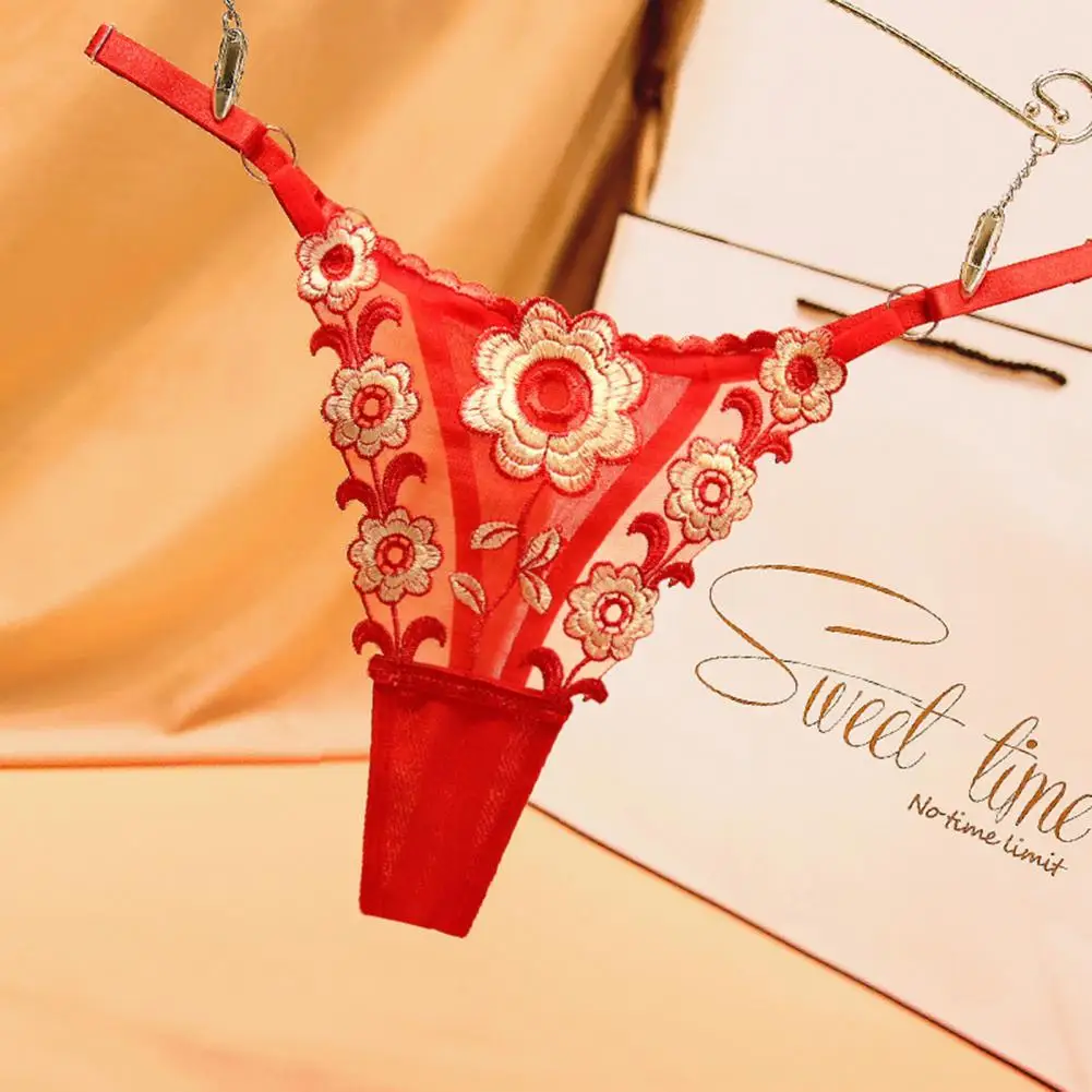 Celana dalam wanita, G-string perspektif rajut Applique cepat kering pinggang rendah dapat disesuaikan jaring bunga bordir bulan madu Lingerie