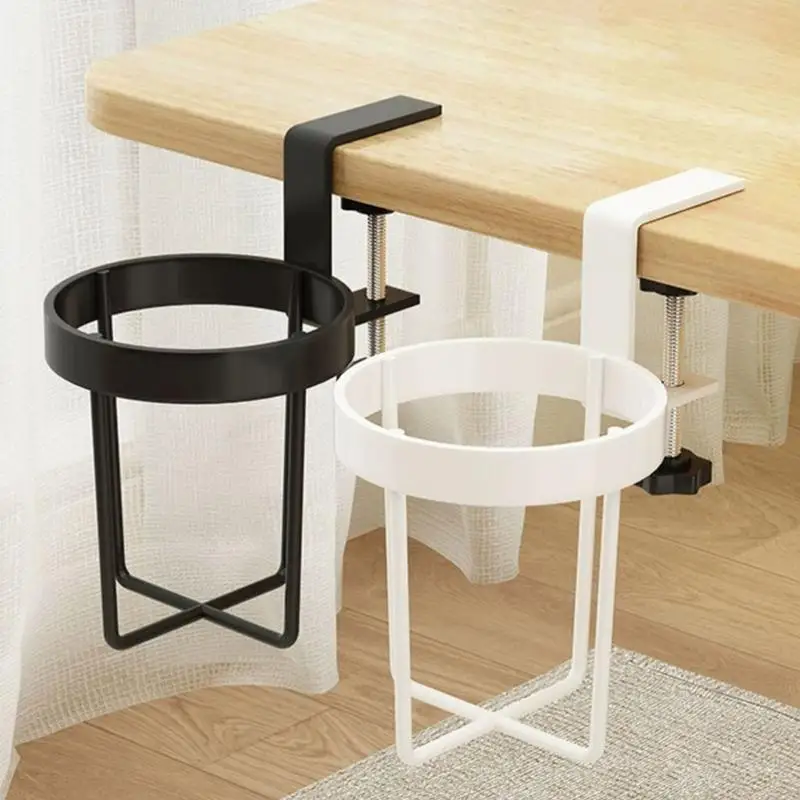 Table Side Cup Holder Desk Side Cup Holder Stainless Steel Anti-Spill Drinks Storage Holder for Coffee Mugs Water Bottles