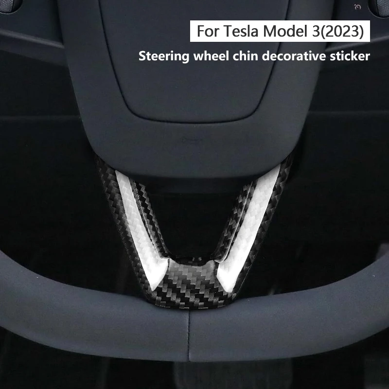 Shasha Carbon Fiber Accessories Steering Wheel Chin Decorative Sticker Carbon Fiber Car Accessories for Tesla Model 3 2023 - view 2