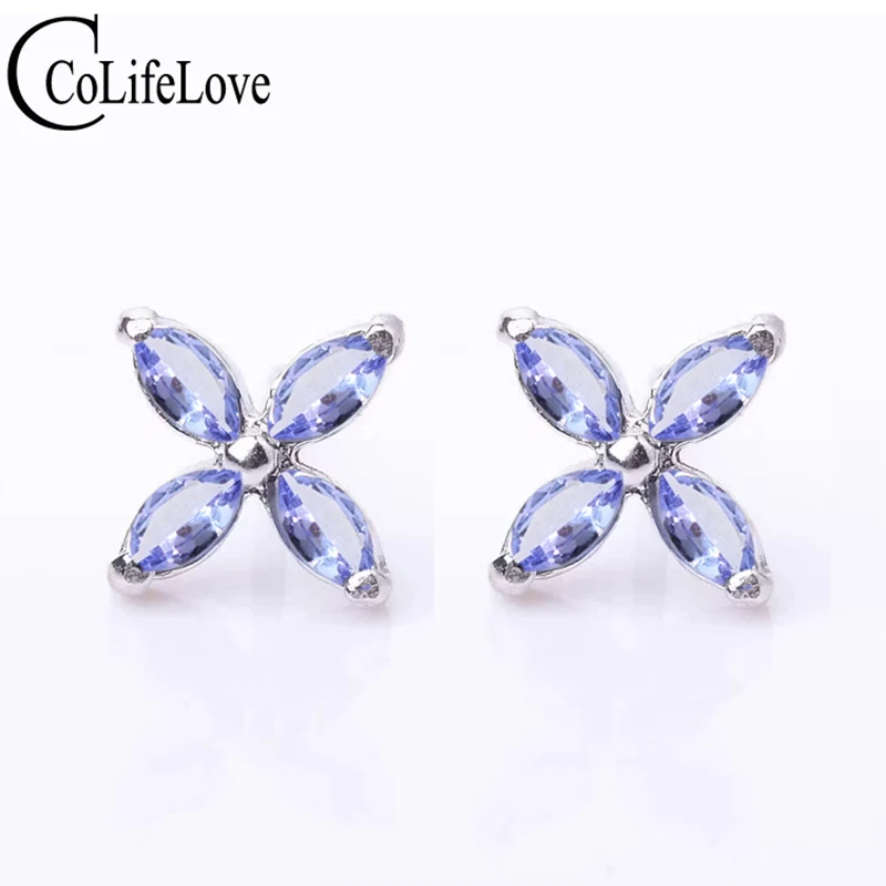 

925 Silver Natural Tanzanite Stud Earrings 2mm*4mm Genuine Tanznaite Jewelry for office women