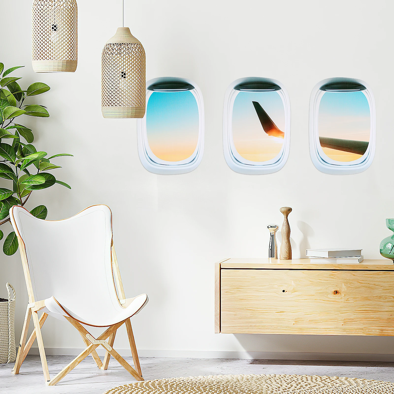 

3PCS Window Wall Decals Kids Bedroom Airplane Porthole Clings Mural Landscape Home Window Sticker Decor Door Glass Sticker