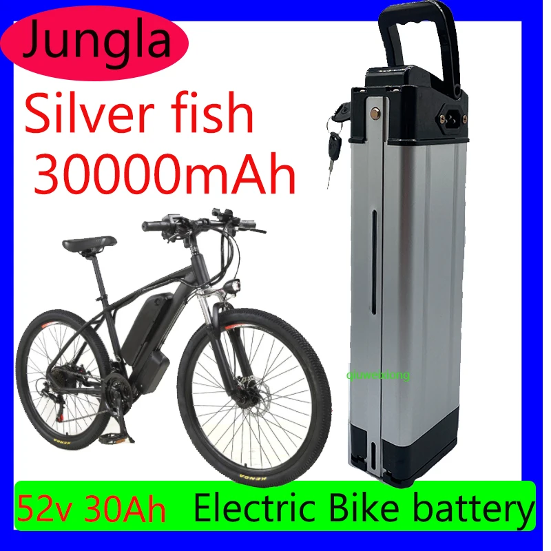 

52V 20ah 30ah 40ah 50ah 60ah Silver Fish Style Electric Bike Battery Lithium with Aluminum Case Anti-theft Lock