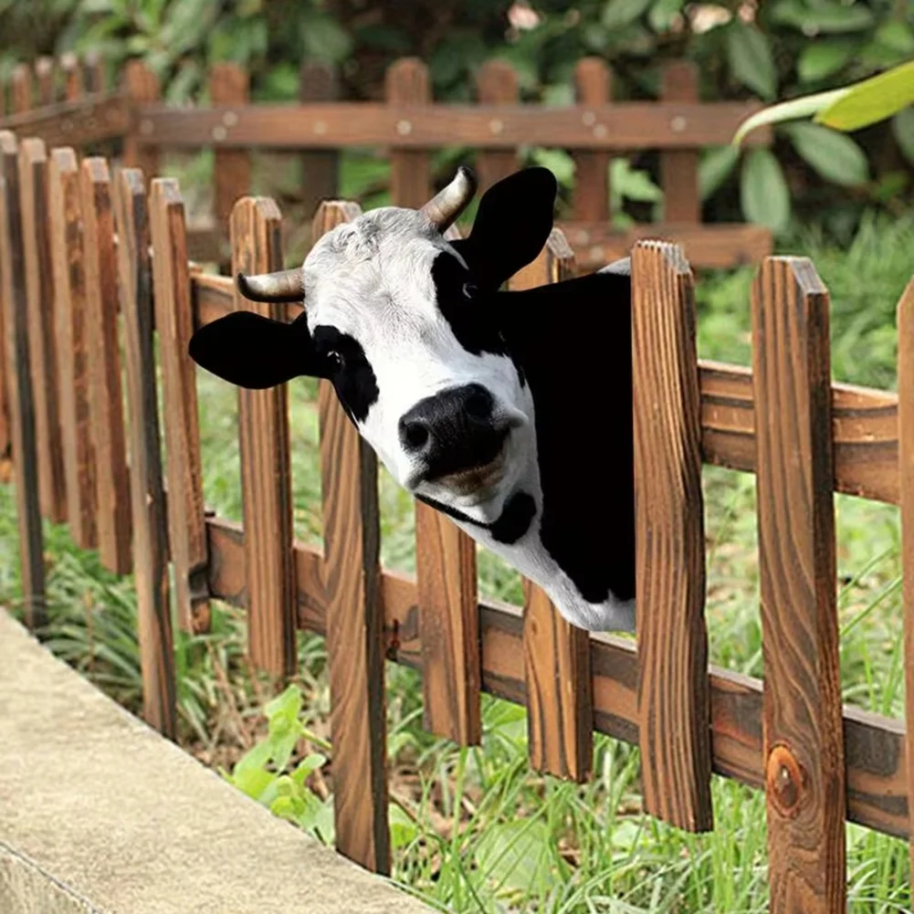 Iron Cow Yard Art Cute Peeking Cattle Yard Decor Decorative Metal Art Peeping Cattle Farmhouse Animal Fence Art Decor Limited Ti