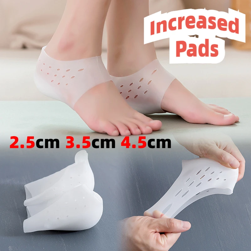 4.5CM Invisible Height Increase Silicone Socks Gel Heel Pads Orthopedic Arch Support Heel Cushion Insoles Foot  Pad Adult