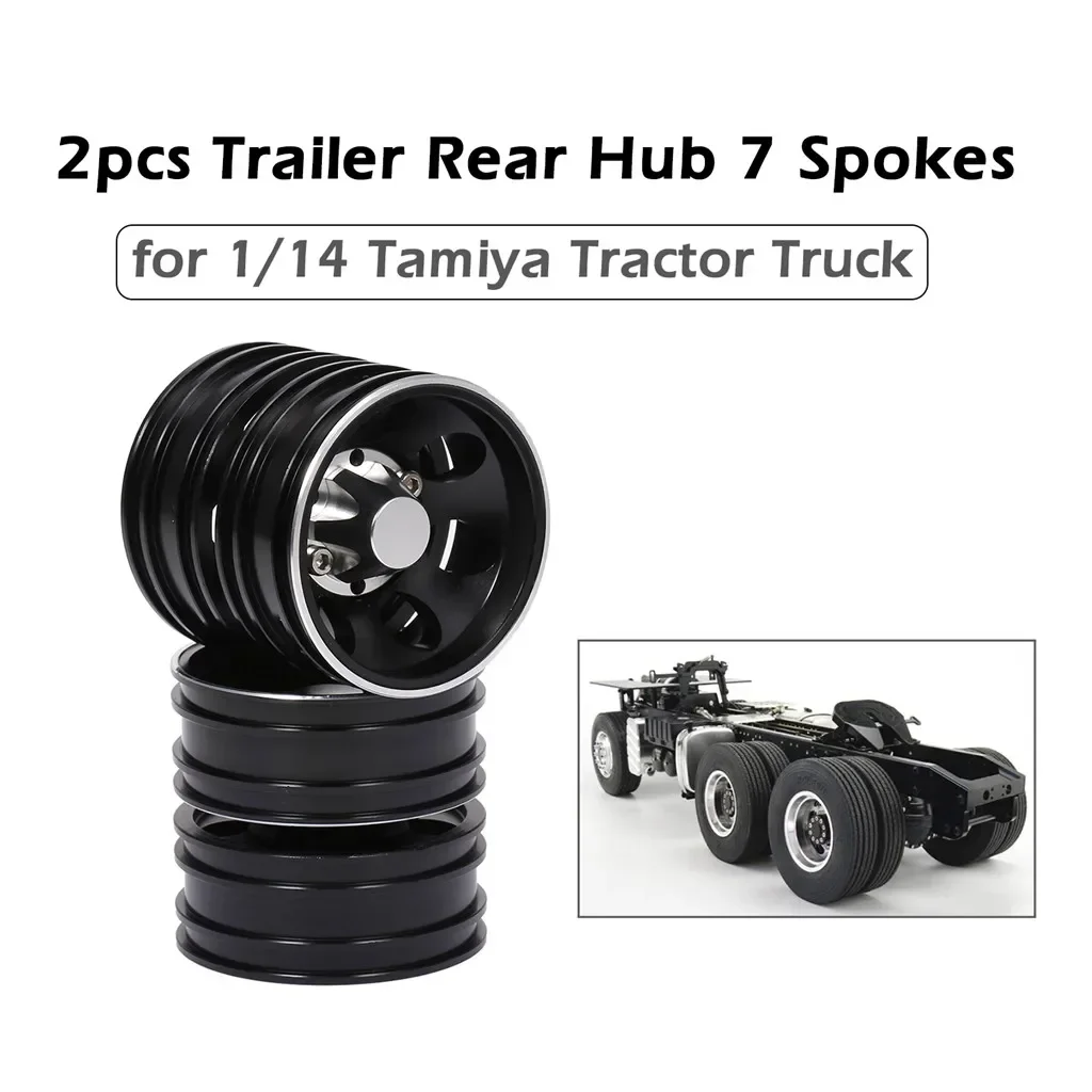 2PCS RC Car Metal Trailer Front Rear Hub Rim 7 Spokes for 1/14 Tamiya Tractor Truck RC Climber Trailer