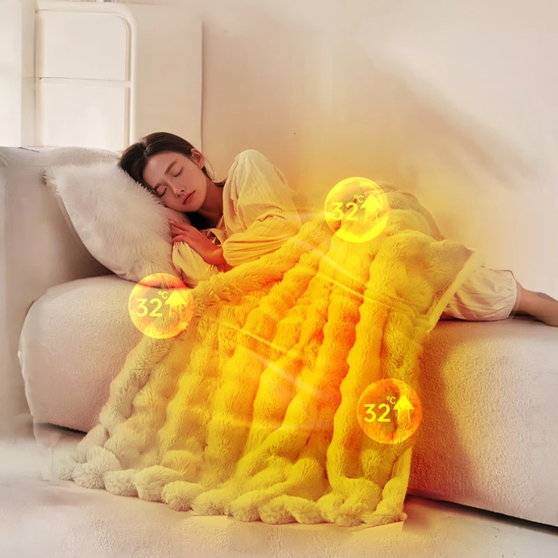 Rabbit Fur Heated Blanket Warm Shoulder Wrap Lightweight Electric Heating Cover for Office Home Foldable Portable