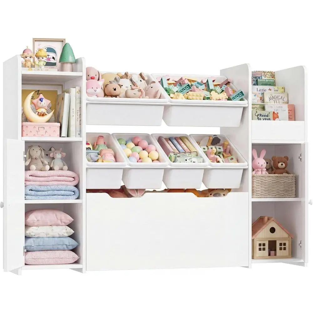 

55-inch Kids Toy Storage Organizer with 6 Bins, Adjustable Shelves, White
