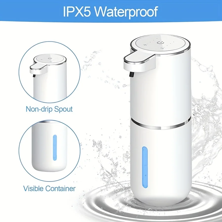 380mL Automatic Foaming Soap Dispenser Gear Infrared Sensor USB Rechargeable Sanitizer Dispenser Wall Mounted IPX6