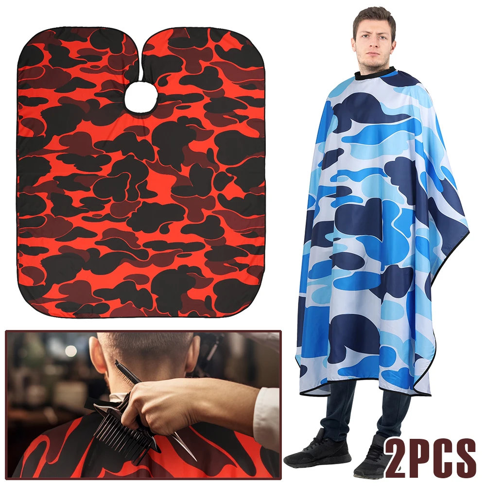 

2Pcs Professional Barber Cape Camouflage Print Hair Cutting Salon Cape with Snap Closure Waterproof Aprons Shawls Salon Tools