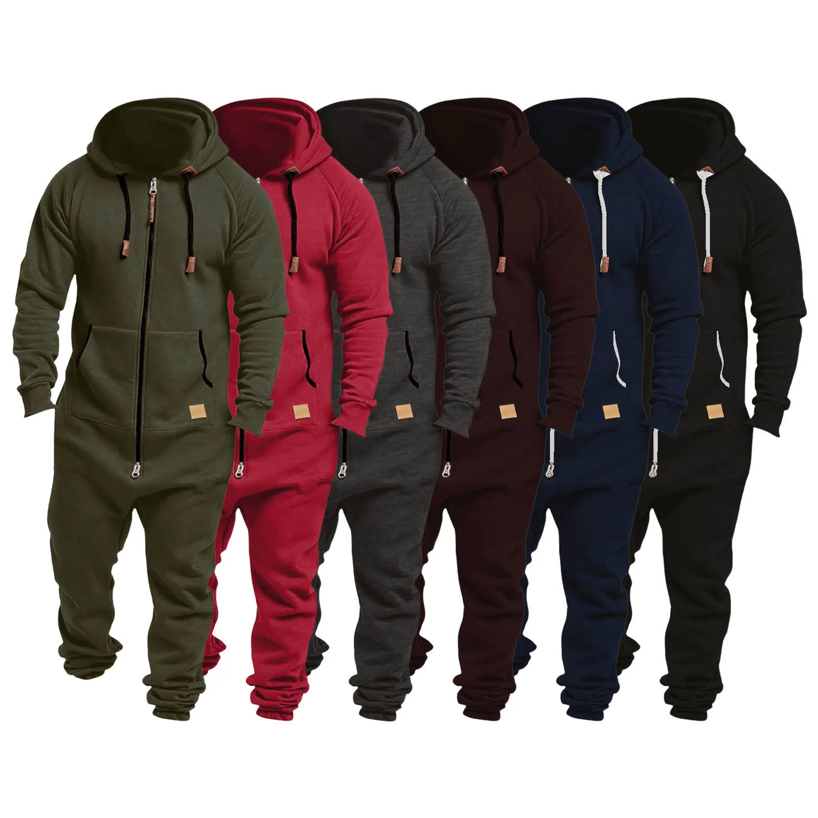 Zipper Hooded Nightgowns Onesie Men Solid Color Sleepwear One-Piece Pajamas Autumn Winter Men's Loose Pajama Jumpsuit