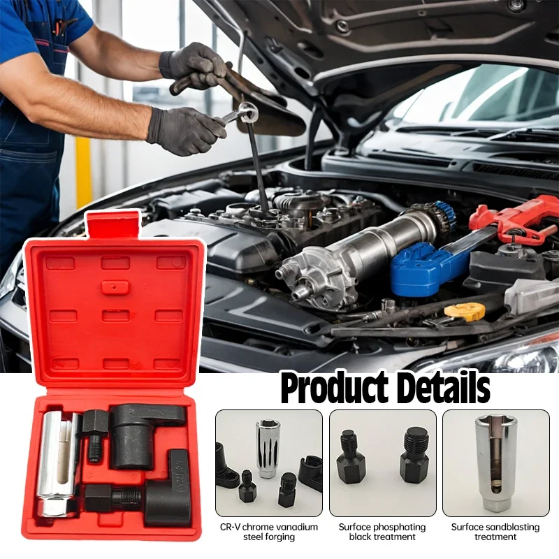 

5pc Automotive Oxygen Sensor Socket Offset Wrench Set 22MM Sockets 1/2" 3/8" Drives Thread Chaser Oxygen Sensor Removing Tool