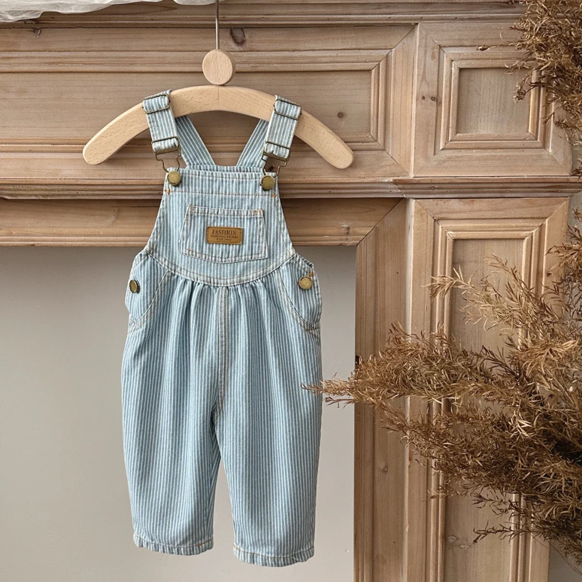 Baby Striped Unisex Denim Overalls Toddler Boys Girls Vertical Strap Jean Jumpsuit Adjustable Suspender Pants Casual Spring Trou
