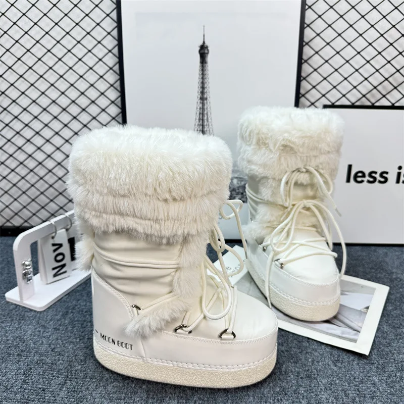 Fashionable Moon Boot Women's Snow Boots Anti-slip Warmth Comfortable Moon Shape High Top Boots for Winter Casual Wear
