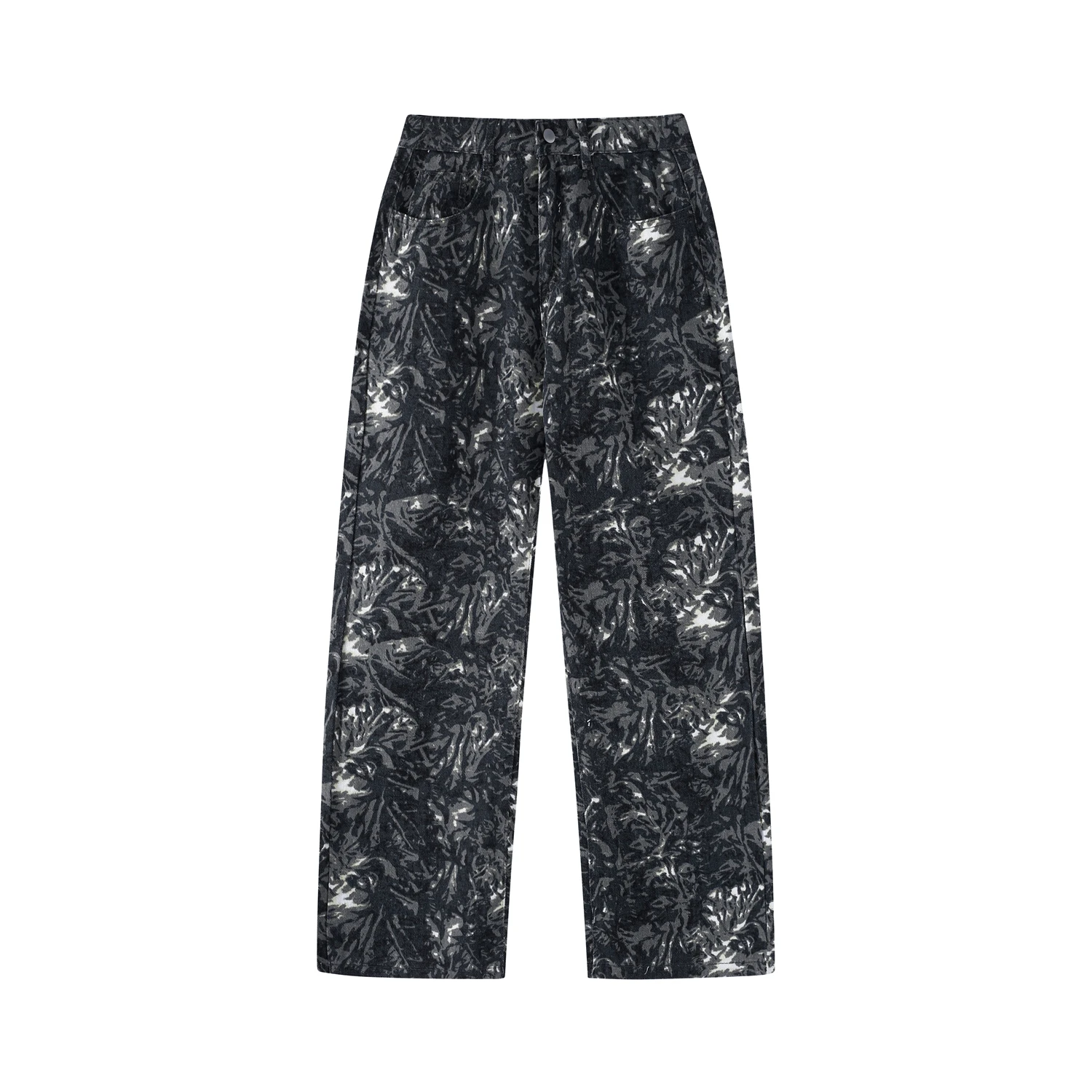 2026 Floral Printed Men Straight Leg Jeans Pants Autumn Trendy Streetwear Wash Pants Male All Match High Street Hip Hop Trousers